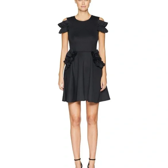 Ted Baker London Blue Ruffled Fit and Flare Mini Dress in Navy Blue - Picture 3 of 6